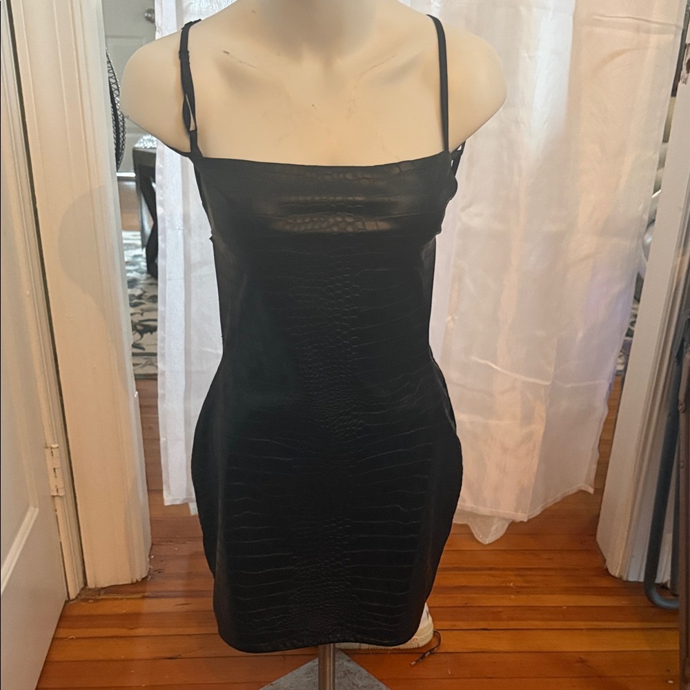Fashion Nova Black Croc-Textured Mini Dress